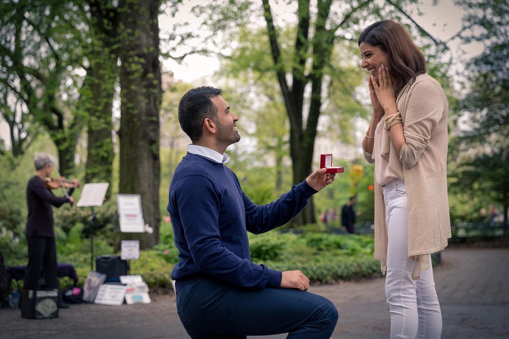 Marriage proposal in Central Park, New York