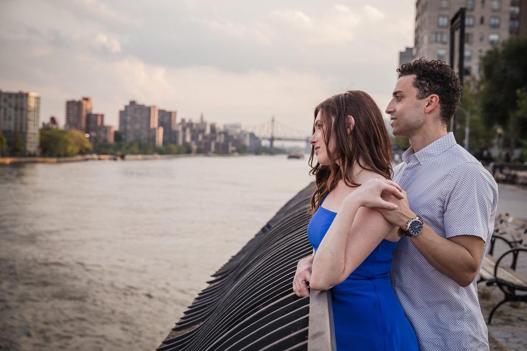 Couple portrait by the East River in New York