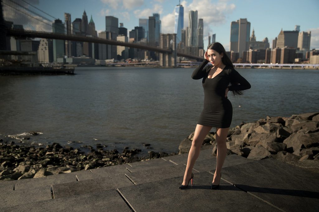 Fashion portrait by the East River in New York