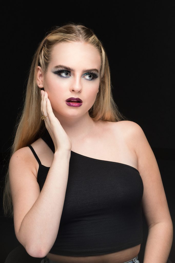Studio beauty portrait of blonde woman