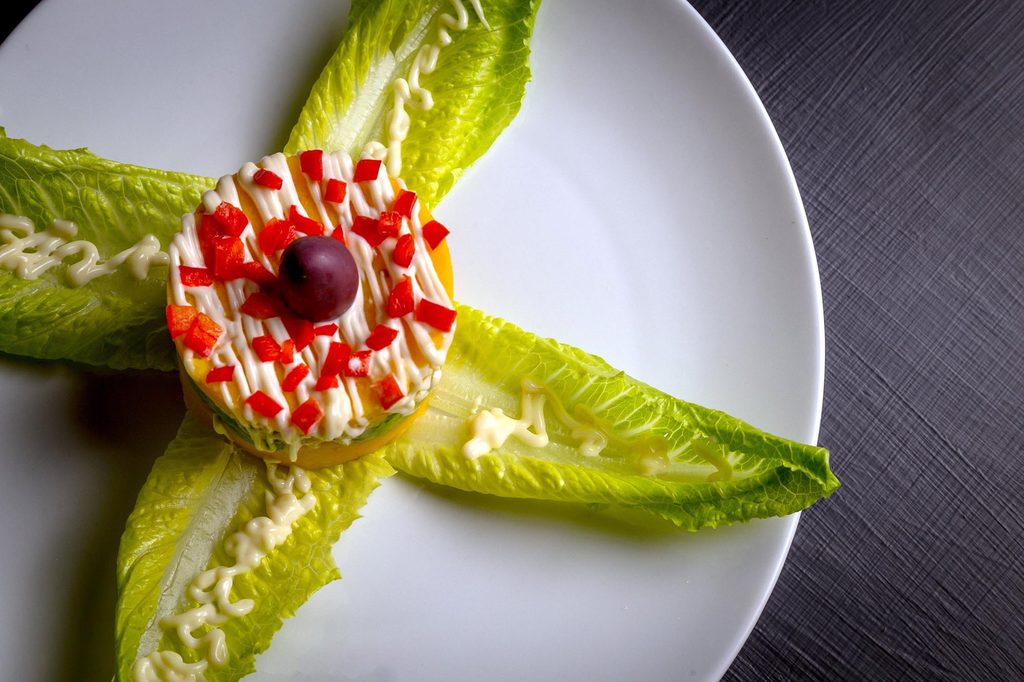 Commercial food photograph of plated appetizer